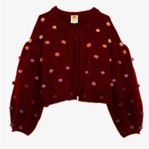 Farm Rio Burgundy Rainbow Bobble Cardigan Sweater